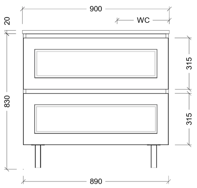 Nevada plus classic cabinet only 900mm right bowl on legs