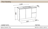 Nevada Quickship Vanity 1200mm White Satin Centre Bowl 1 Tap Hole Alpha Top Floor standing