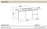 Nevada Quickship Vanity 1200mm White Satin Centre Bowl 1 Tap Hole Alpha Top Wall hung