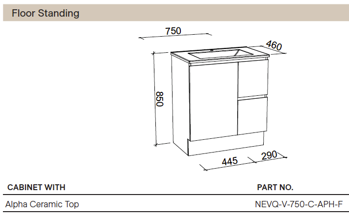 Nevada Quickship Vanity 750mm White Satin Centre Bowl 1 Tap Hole Alpha Top Floor standing