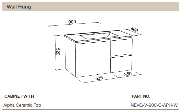 Nevada Quickship Vanity 900mm White Satin Centre Bowl 1 Tap Hole Alpha Top Wall hung