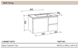 Nevada Quickship Vanity 900mm White Satin Centre Bowl 1 Tap Hole Alpha Top Wall hung