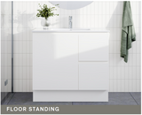 Nevada Quickship Vanity 1200mm White Satin Centre Bowl 1 Tap Hole Alpha Top Floor standing