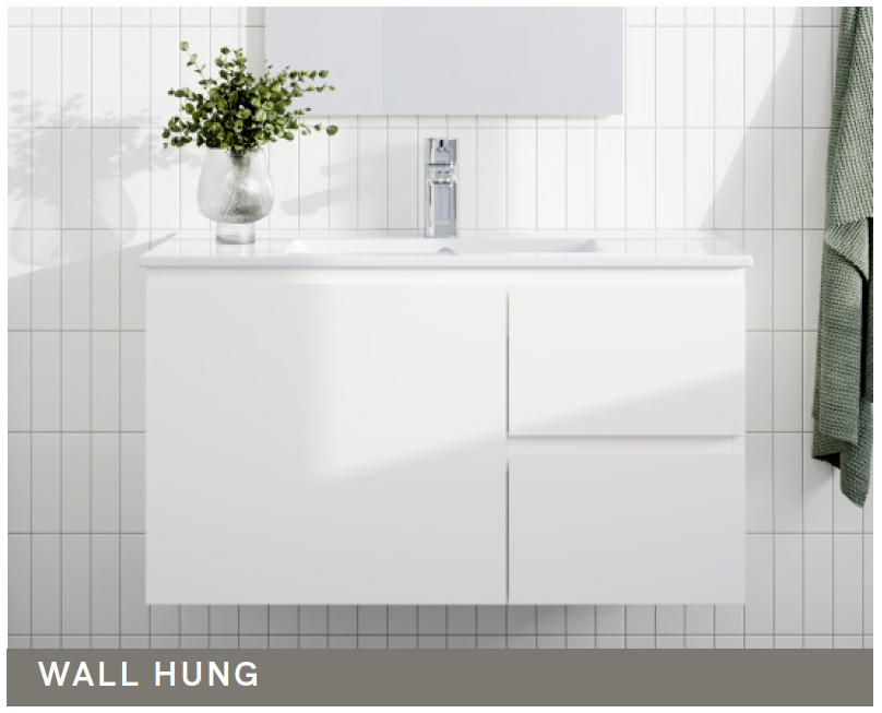 Nevada Quickship Vanity 1200mm White Satin Centre Bowl 1 Tap Hole Alpha Top Wall hung