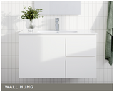 Nevada Quickship Vanity 1200mm White Satin Centre Bowl 1 Tap Hole Alpha Top Wall hung