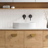 A lifestyle image of Timberline's Oval Flute Basin 490mm White Matt