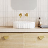A lifestyle image of Timberline's Oval Flute Basin 490mm White Matt
