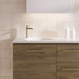 A lifestyle image of Timberline's Oval Undermount Basin 420mm White Gloss