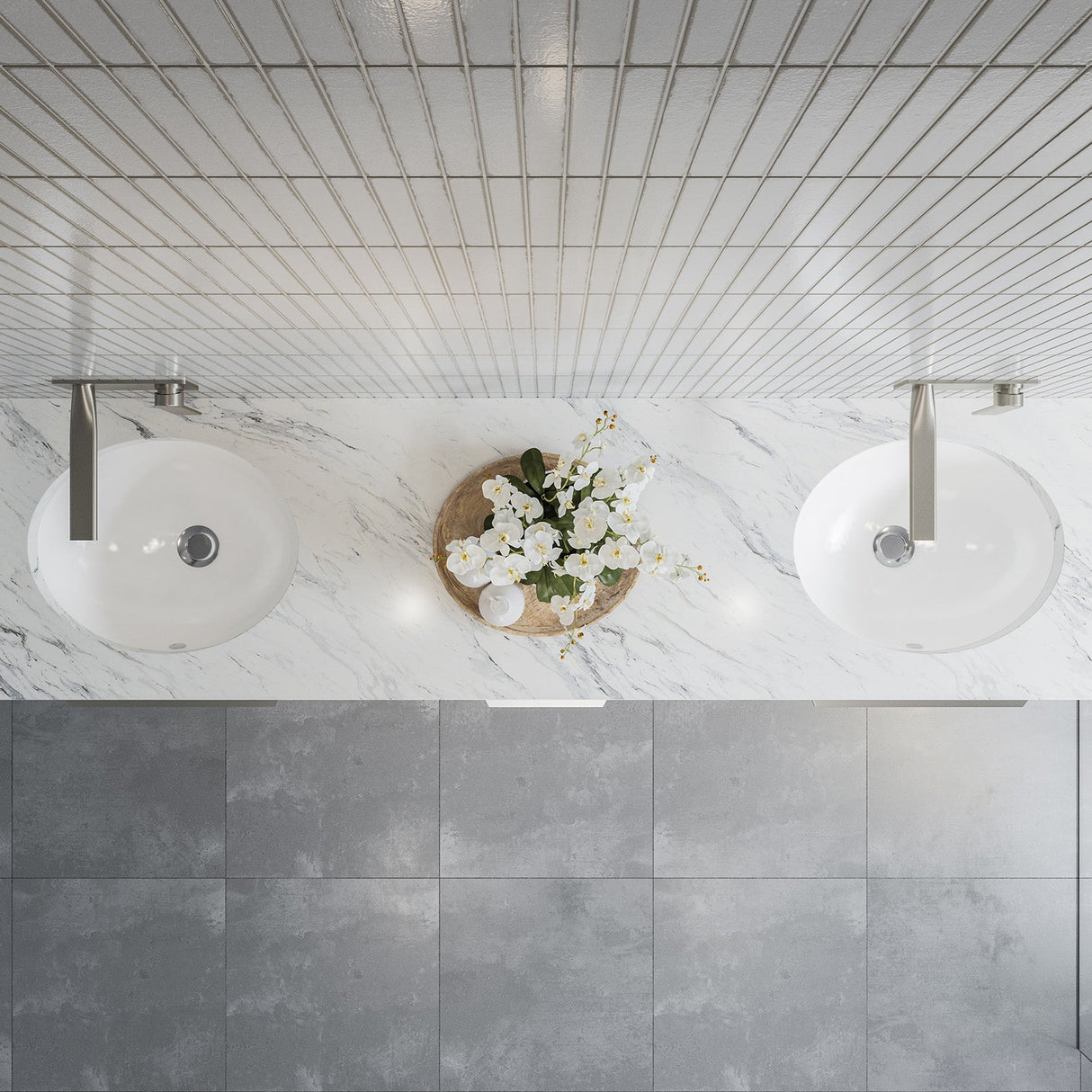 A lifestyle image of Timberline's Oval Undermount Basin 420mm White Gloss