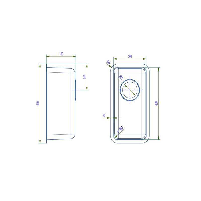 Single Rectangle Bowl Stainless Steel Kitchen Sink Round Waste PKSS-240R