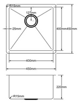 Single Square Bowl Stainless Steel Kitchen Sink Round Waste PKSS-450R