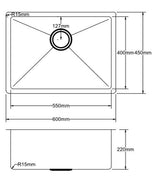 Single Rectangle Bowl Stainless Steel Kitchen Sink Round Waste PKSS-600R