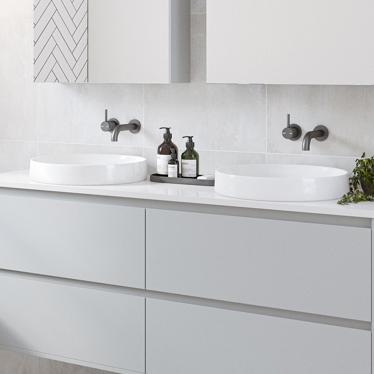 A lifestyle image of Timberline's Radius Basin 400mm White Gloss