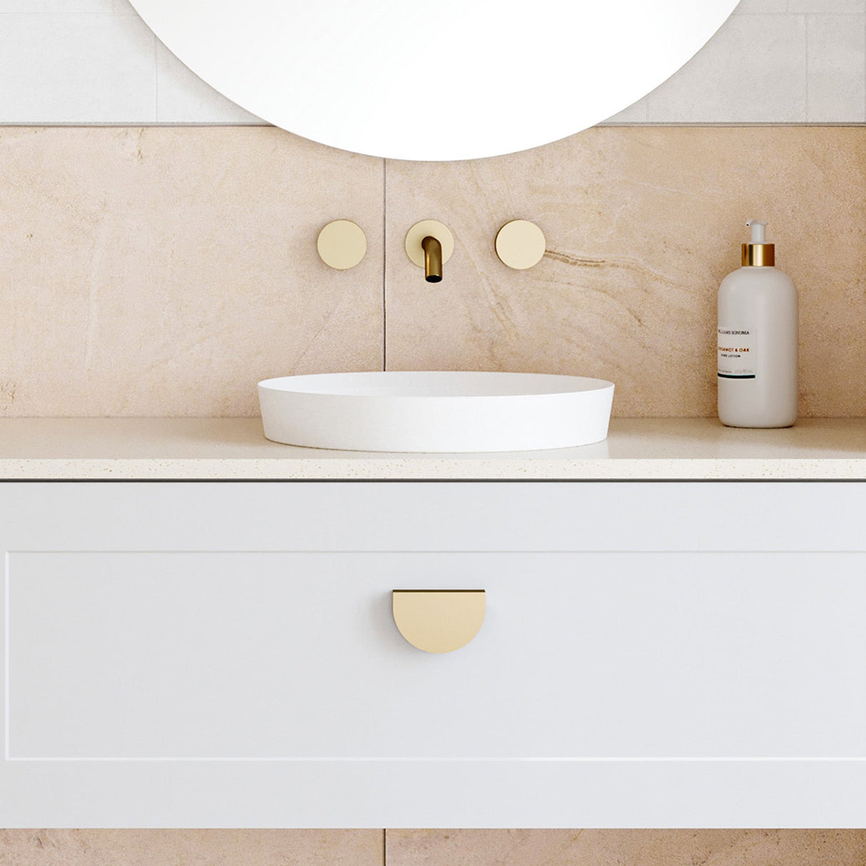 A lifestyle image of Timberline's Radius Basin 400mm White Matt