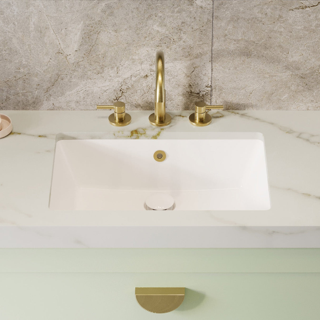 A lifestyle image of Timberline's Rectangle Undermount Basin 530mm White Gloss