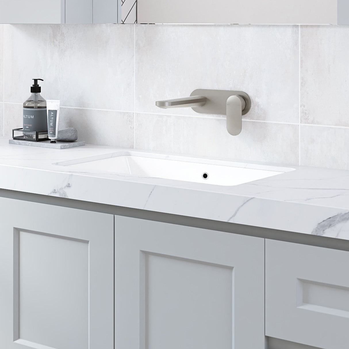 A lifestyle image of Timberline's Rectangle Undermount Basin 530mm White Gloss