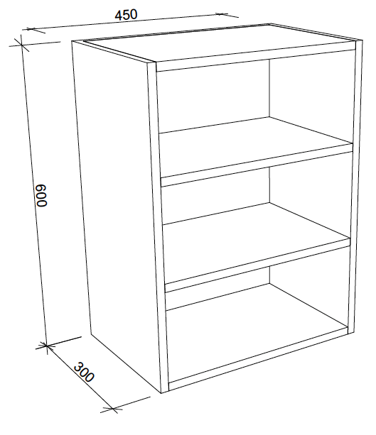 Modular Laundry Cabinet 450mm Overhead Open Three Shelf Unit