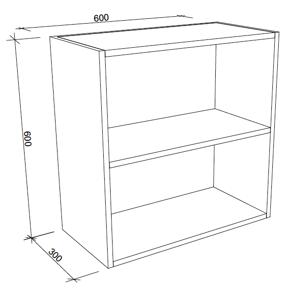 Modular Laundry Cabinet 600mm Overhead Open Two Shelf Unit