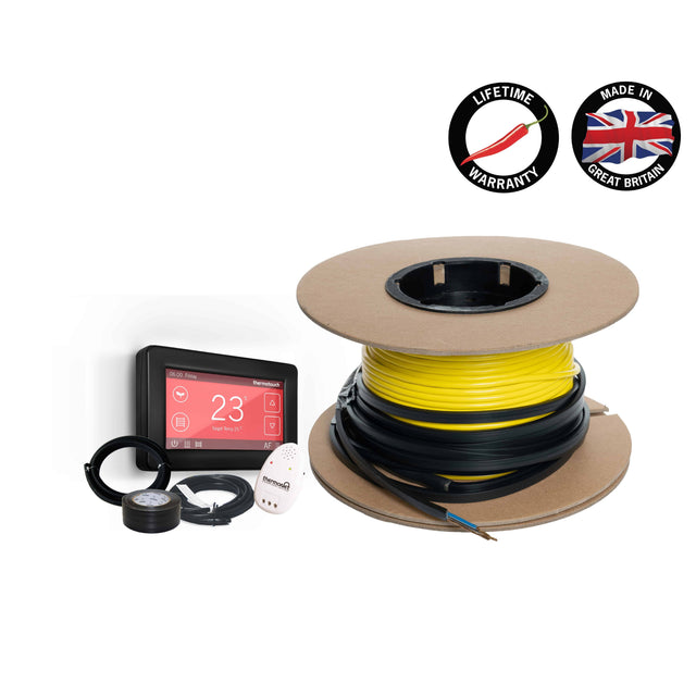 Thermoscreed In Screed 18W/lm Heating Cable - 1.0-1.2m² 11.0lm 200Watts Floor Heating Kit Including Black 5246 Dual Thermostat