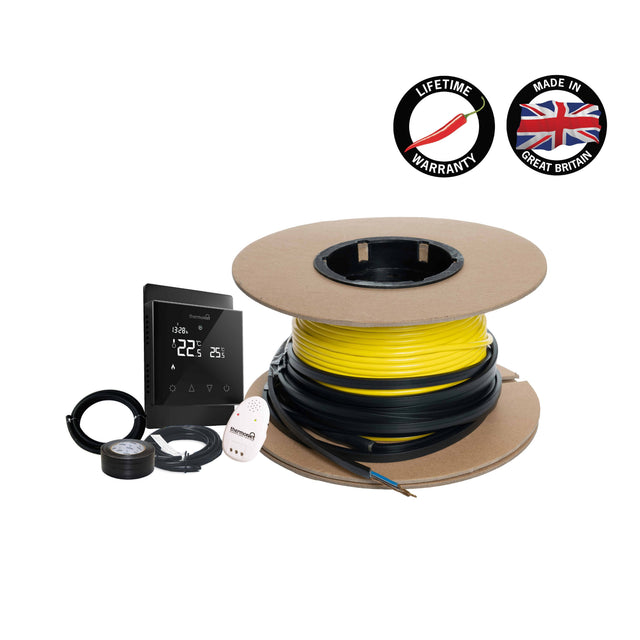 Thermowire Undertile Heating Cable - 1.5-2.4m² 22lm 300Watts Kit Including Black 5226A Thermostat
