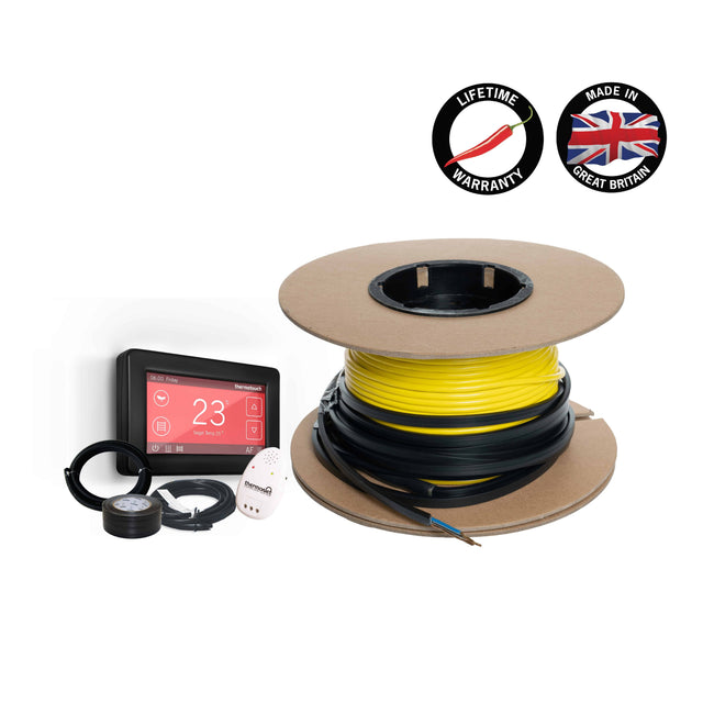 Thermowire Undertile Heating Cable - 3.5-4.4m² 44lm 600Watts Kit Including Black 5246 Dual Thermostat