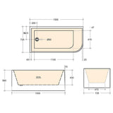Casey Left Corner 1500 Bath Gloss White - EX DISPLAY (NO BOX)